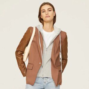 Central Park West Easton Brown Quilted Faux Leather Sleeve Blazer S